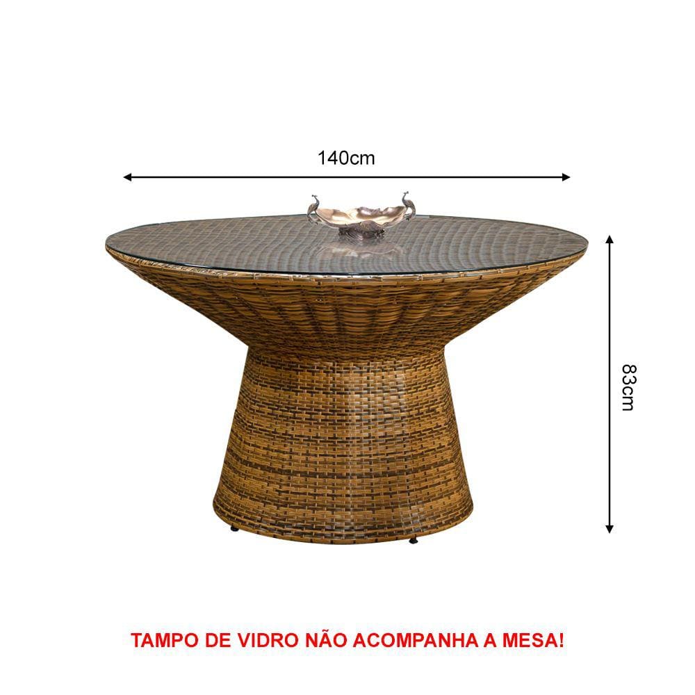 Mesa de Jantar em Junco Redonda Base Aço Maracaipe - Imbuia