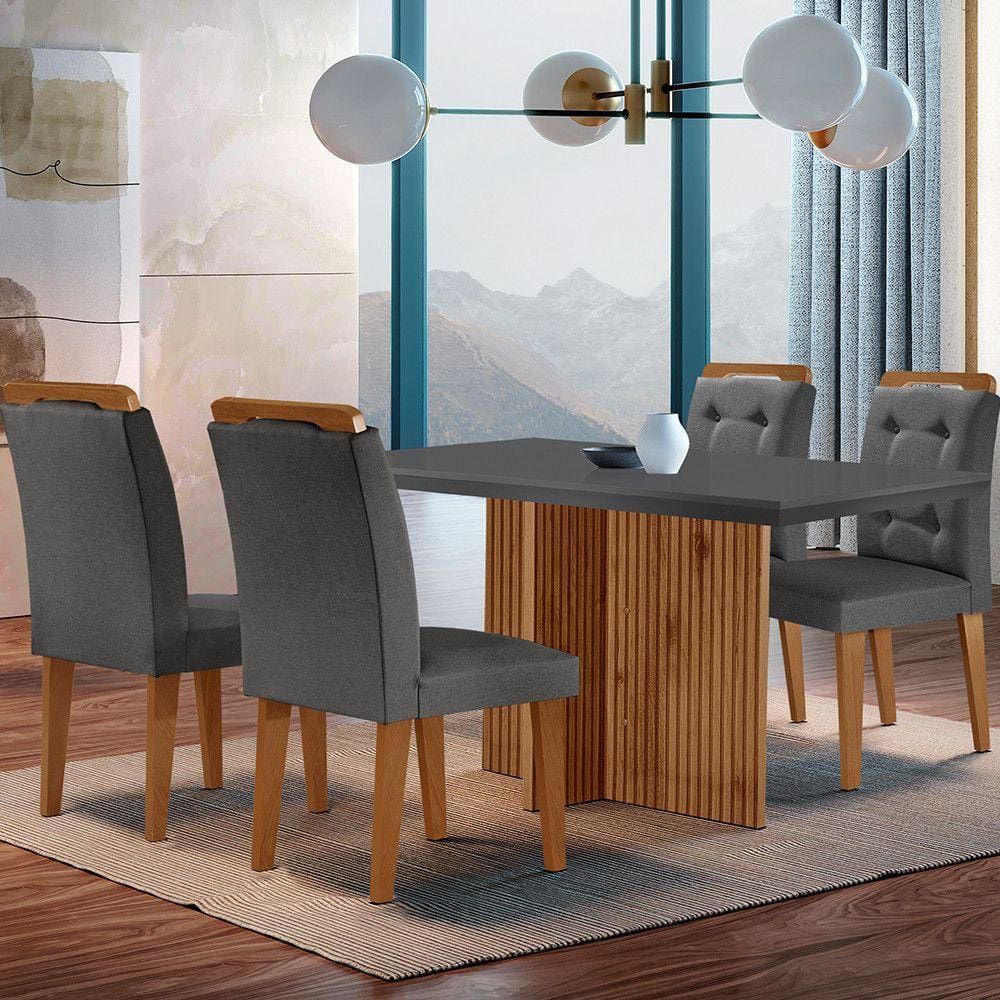 Sala de Jantar Mesa Olímpia 120CM MDF Canto Reto com 4 Cadeiras Carol Moderna