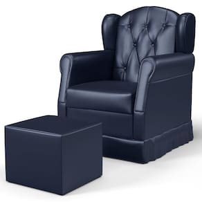 Poltrona de Amamentação e Descanso com Balanço e Puff Lucy P04 Sintético Azul Marinho - Mpozenato