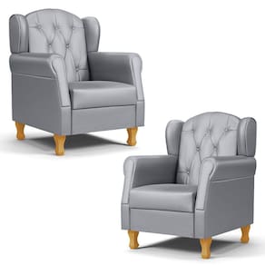 Kit 02 Poltronas de Amamentação e Descanso Pés Madeira Lucy P04 Sintético Cinza - Mpozenato
