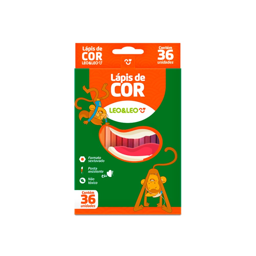 Lápis de Cor Sextavado 36 Cores Leo e Leo