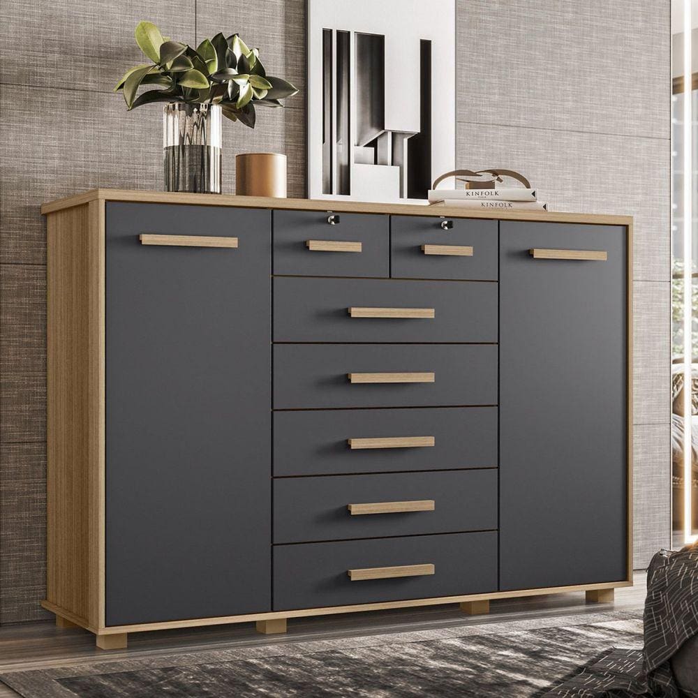 Cômoda 2 Portas 7 Gavetas Fontana Albatroz Móveis Marrom/Titanium