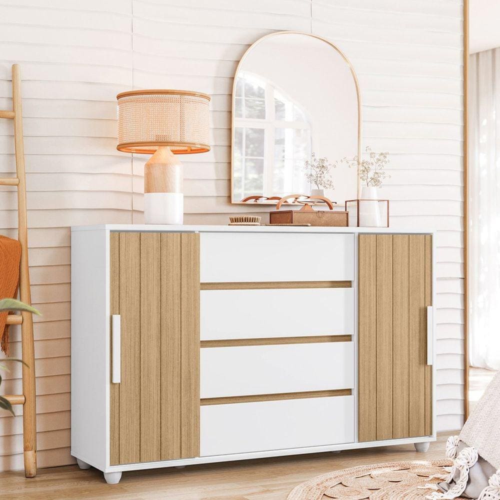 Cômoda 2 Portas Correr 4 Gavetas Evidenza Albatroz Móveis Branco/Marrom