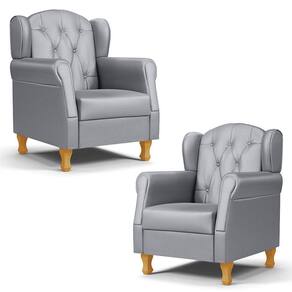 Kit 02 Poltronas de Amamentação e Descanso Pés Madeira Lucy P04 Sintético Cinza - Mpozenato