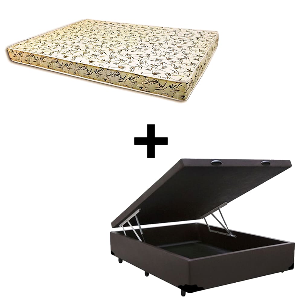 Cama Baú Viúva - Tecido Sintético Marrom Com Colchão Austrália Bello Box - 100% Espuma D26 Amarelo 55x128x188