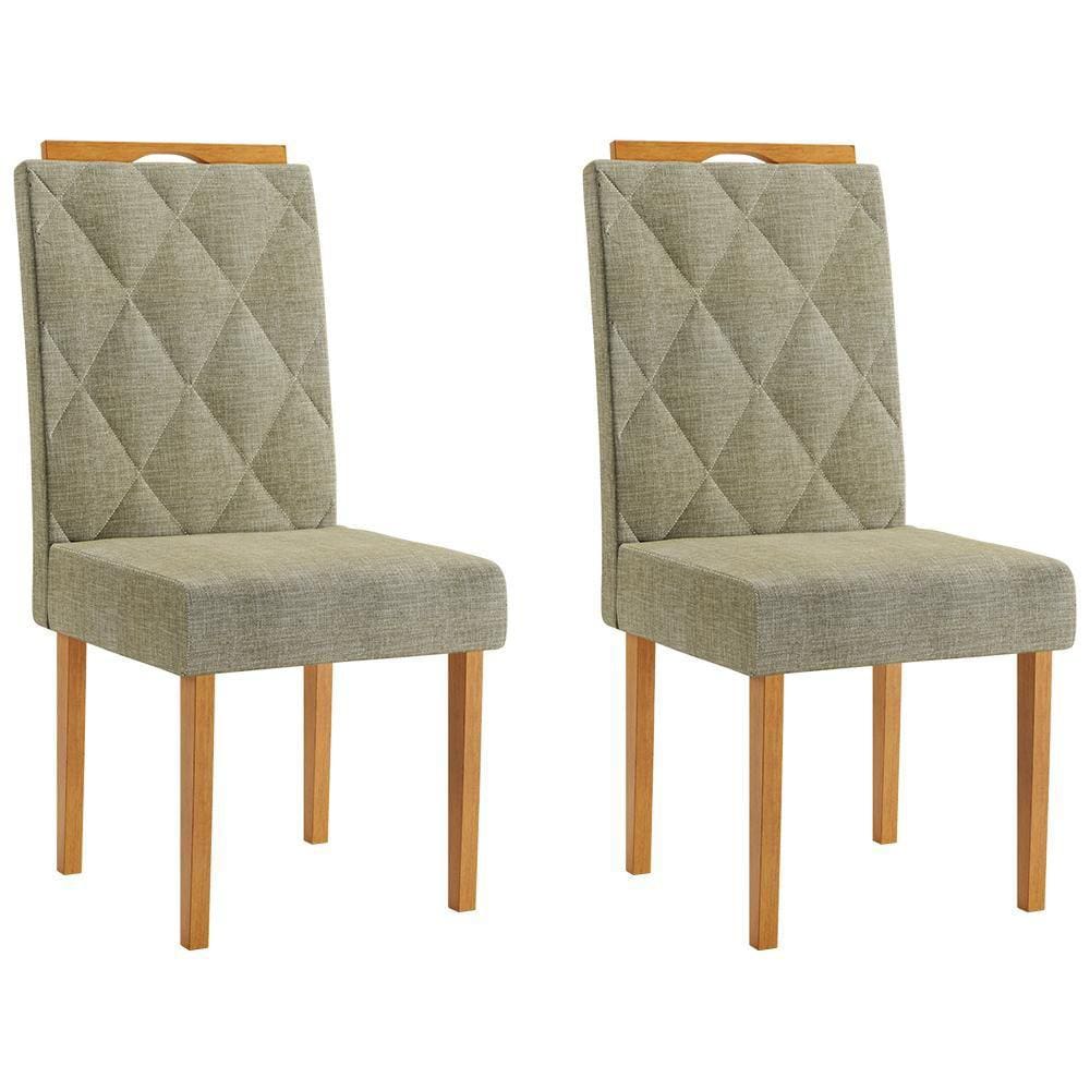 Conjunto 2 Cadeiras Diamante em Linho com Pés Madeira Maciça