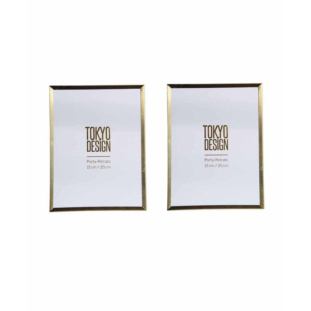 kit 2 Porta Retrato Metal Vidro 15x20 Moldura Dourado Fosco
