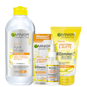 Kit Garnier SkinActive Uniform & Matte Vitamina C (3 Produtos)