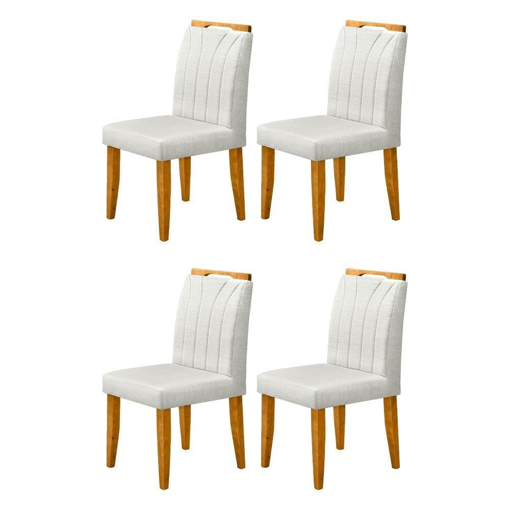 Conjunto 4 Cadeiras Onix em Linho com Pés de Madeira Maciça