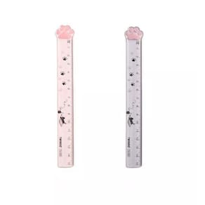 Régua 15cm Escolar Transparente com Glitter Patinha de Gato Rosa e Cinza