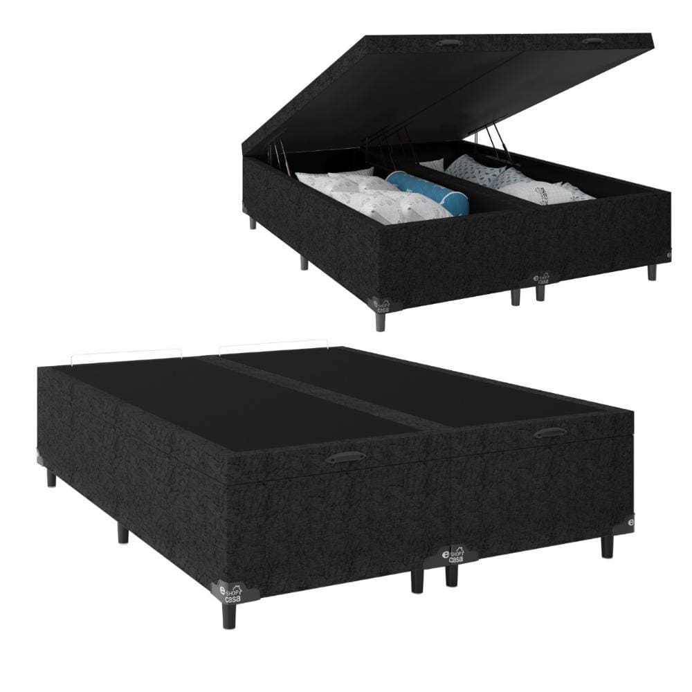 Baú Box Casal Bipartido - Suede Preto