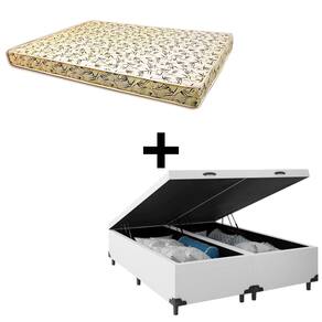 Cama Baú King - Tecido Sintético Branco Com Colchão Austrália Bello Box - 100% Espuma D26 Amarelo 55x193x203