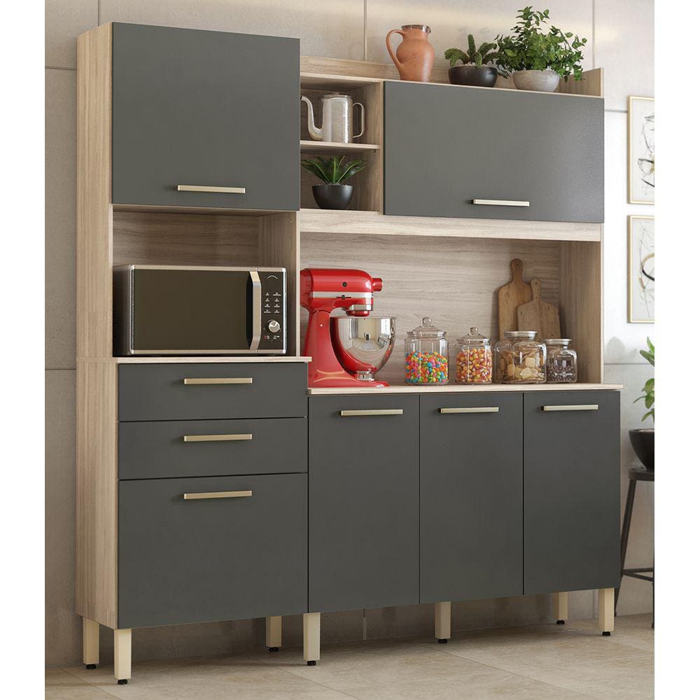 Kit Cozinha Compacta 06 Portas 02 Gavetas Select Avena Grafito Demóbile