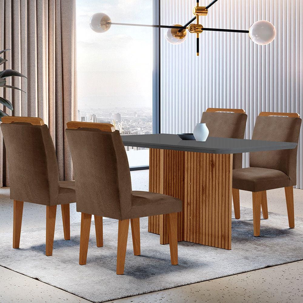 Sala de Jantar Mesa Olímpia 120CM em MDF e 4 Cadeiras Athenas Moderna