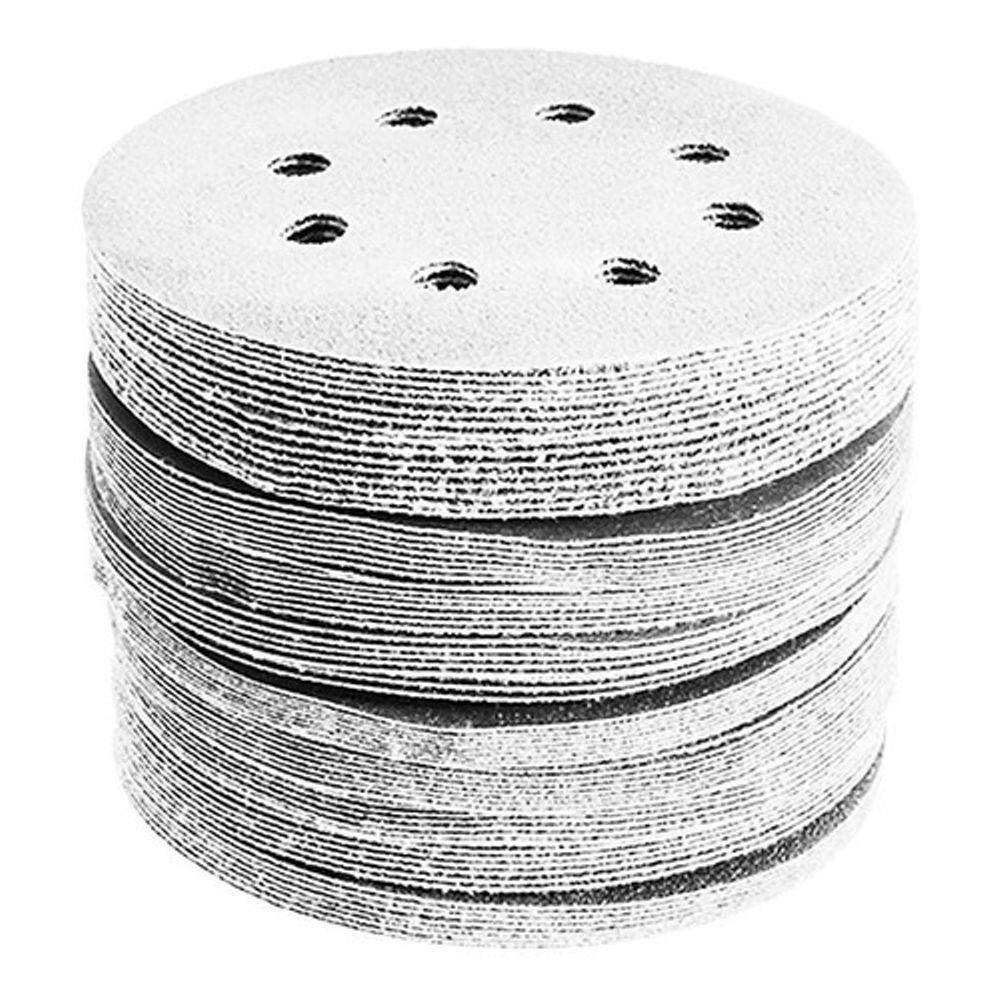 Kit 100 Disco de Lixa 8 Furos Branco 125mm Grão 100 - Starfer