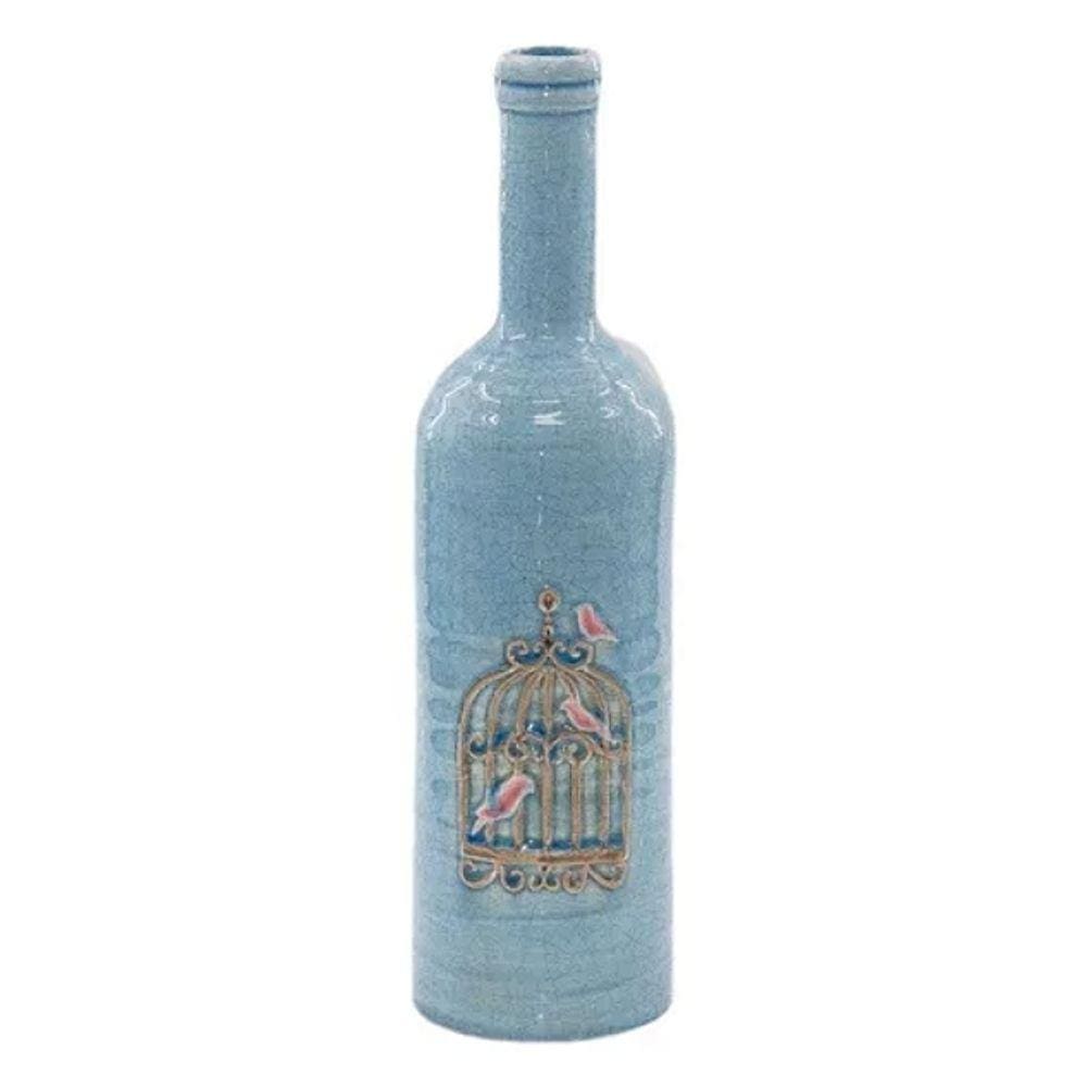 Pote Jarro Decorativo Cerâmica Garrafa Azul