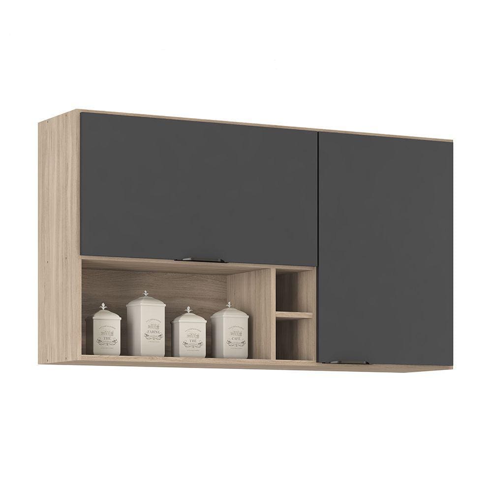 Armário de Cozinha Aéreo 02 Portas 120 cm Firenze Avena Grafito Demóbile