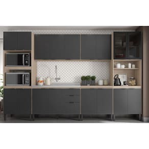 Cozinha Modulada Completa 18 Portas 02 Gavetas Firenze Avena Touch Grafito Demóbile