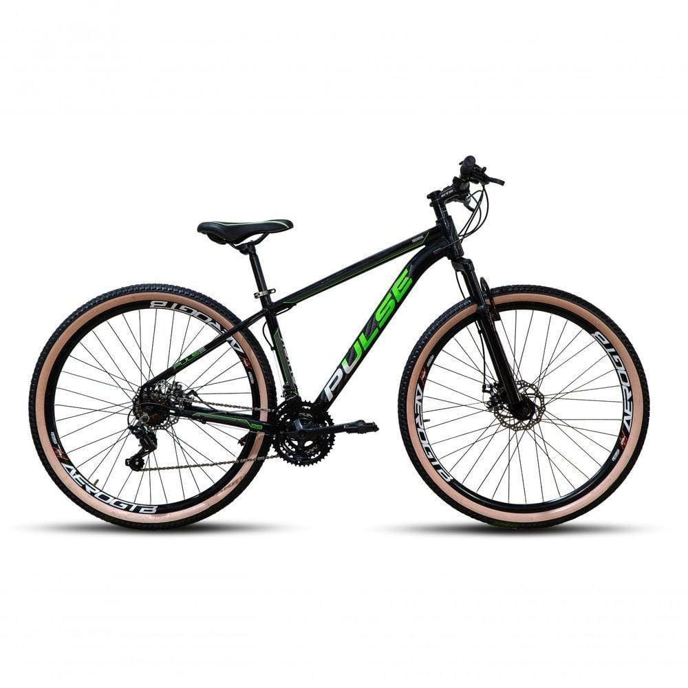 Bicicleta Pulse Quick Aro 29 Freio A Disco 21v Cambios Shimanos Preto Verde E Branco