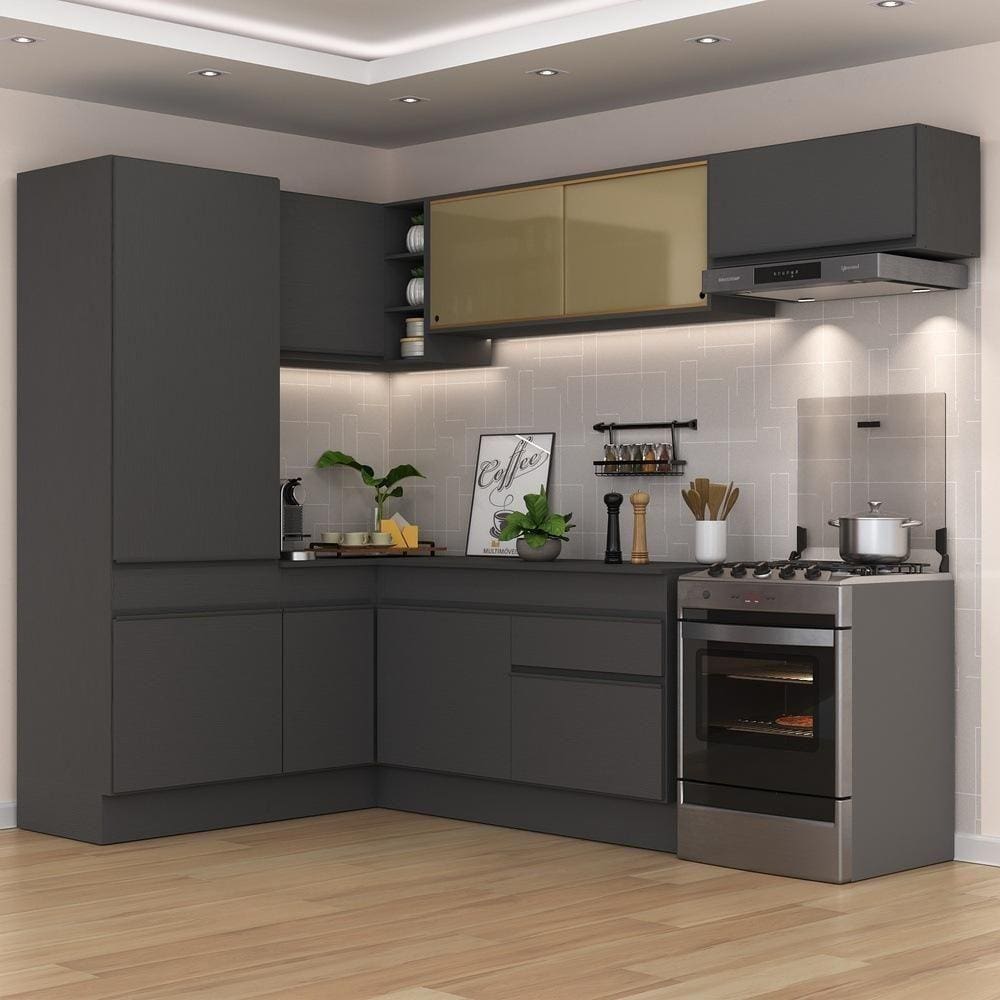Armário De Cozinha Completa De Canto Multimóveis Preto