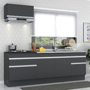 Armário De Cozinha 220cm Com Rodapé Multimóveis Preto/branco