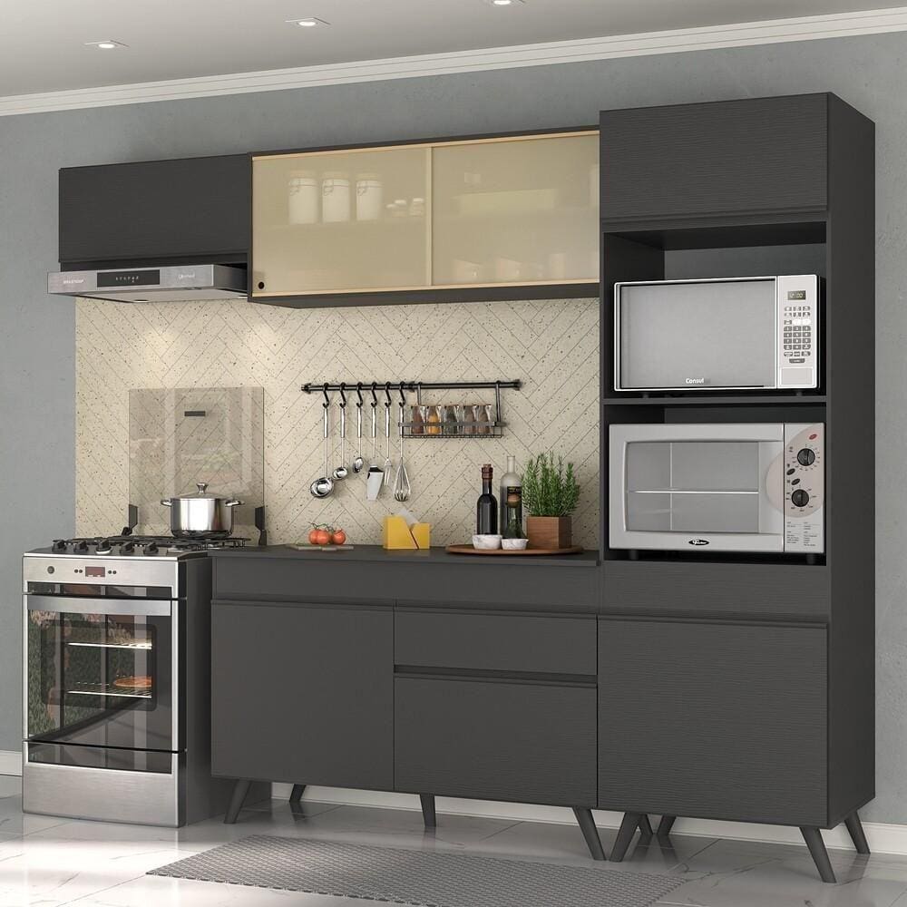 Armário De Cozinha Compacta 252cm Veneza Multimóveis Preto