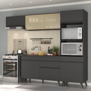 Armário De Cozinha Compacta 252cm Veneza Multimóveis Preto