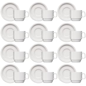 Jogo 12 Xícaras de Café com Pires de Porcelana 65ml Classe Única Iguaçu Germer Branco