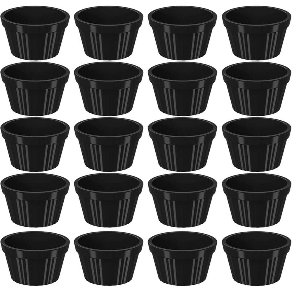 20 Ramequim Plástico 7,3cm Preto Canelado 90ml cada Molheira Pequena Uno Coza