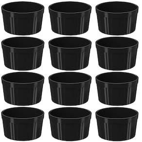 12 Ramekins Pretos Canelados 200ml Polipropileno Molheira Bowls Uno Coza