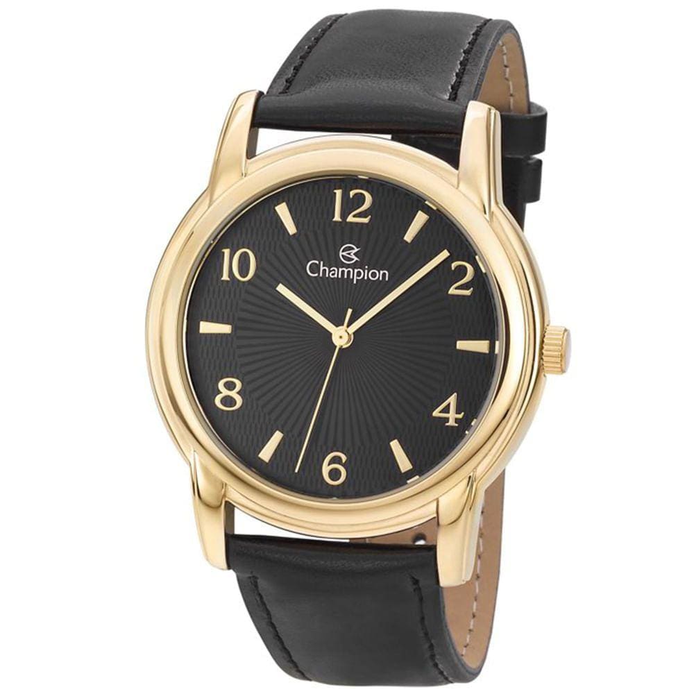 Relógio CHAMPION masculino dourado couro preto CH22840P