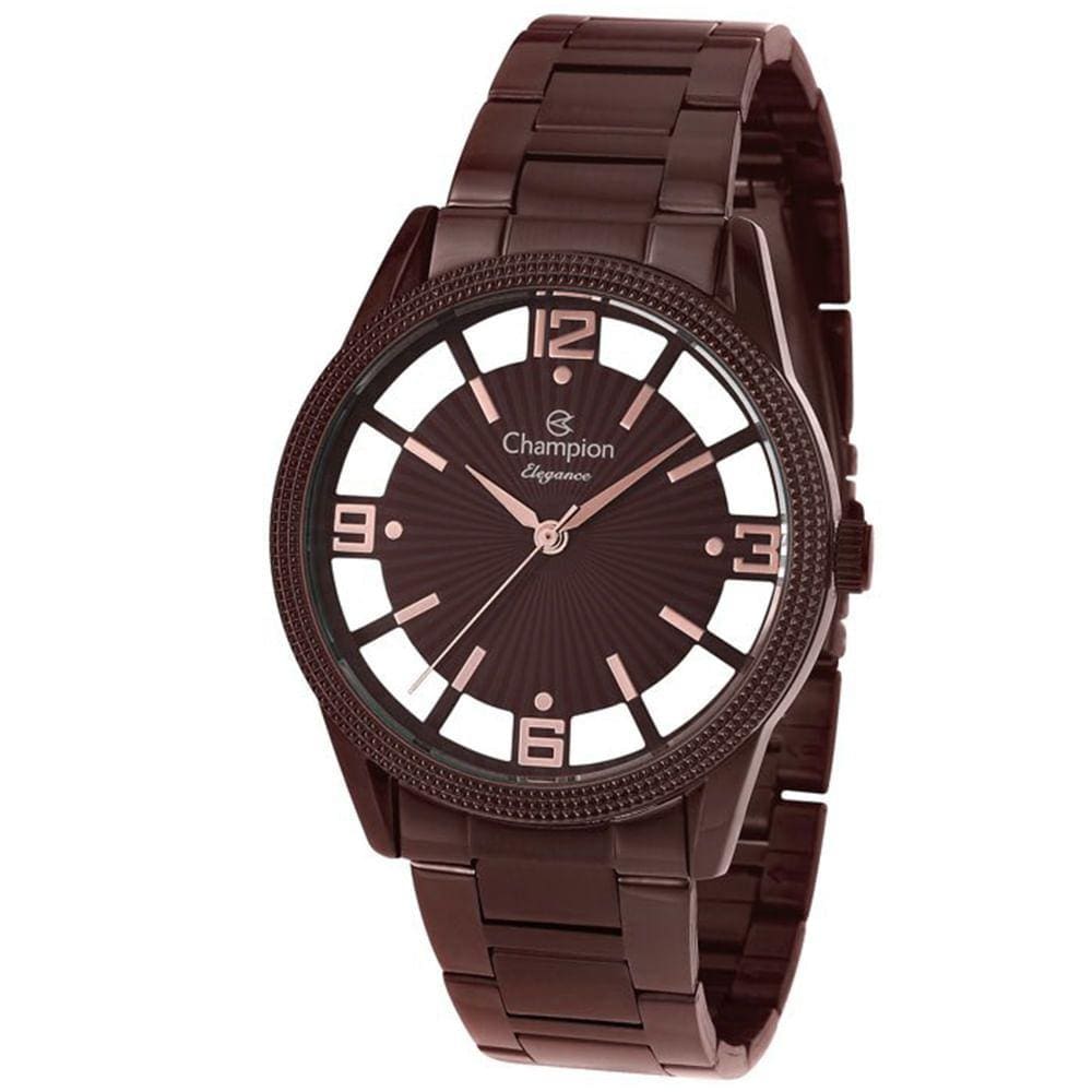 Relógio CHAMPION feminino marrom fundo transparente CN20882R
