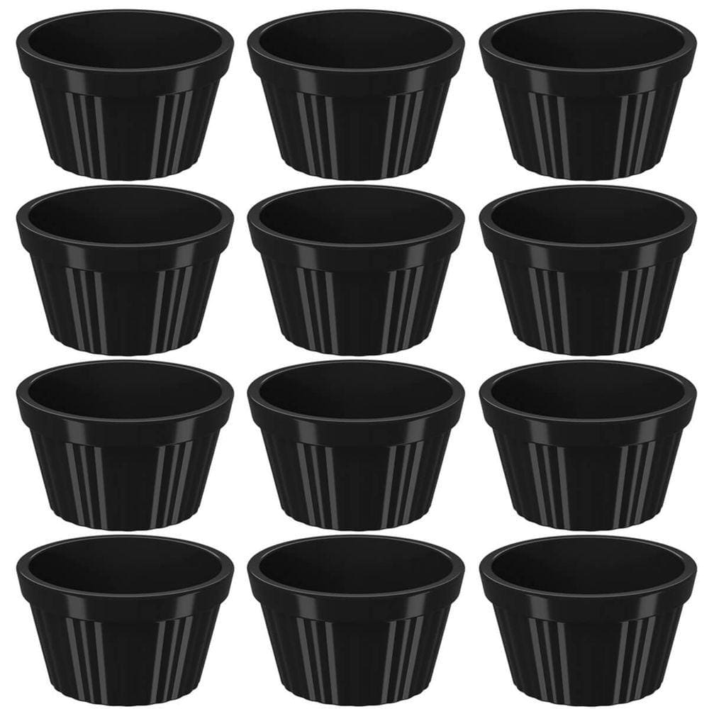 Conjunto 12 Ramekins Pretos Canelados 90ml Potes Bowls Pequenos Uno Coza em Polipropileno