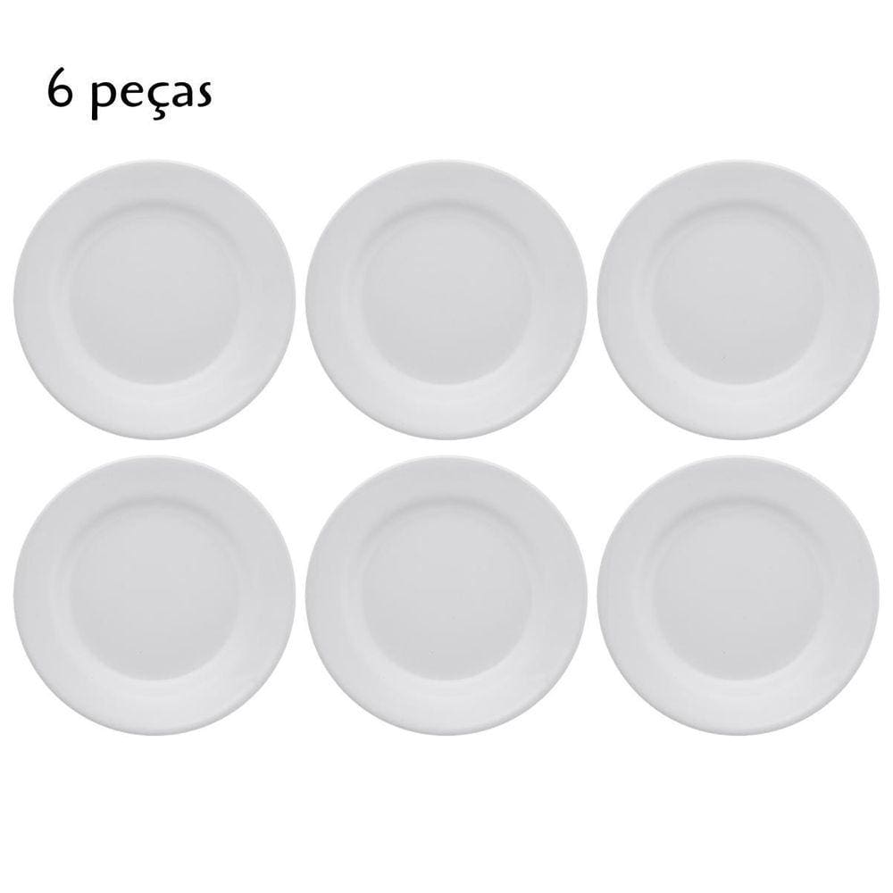 Jogo De Prato Raso Em Vidro 6 Peças 26,5Cm Linha Menu Branco