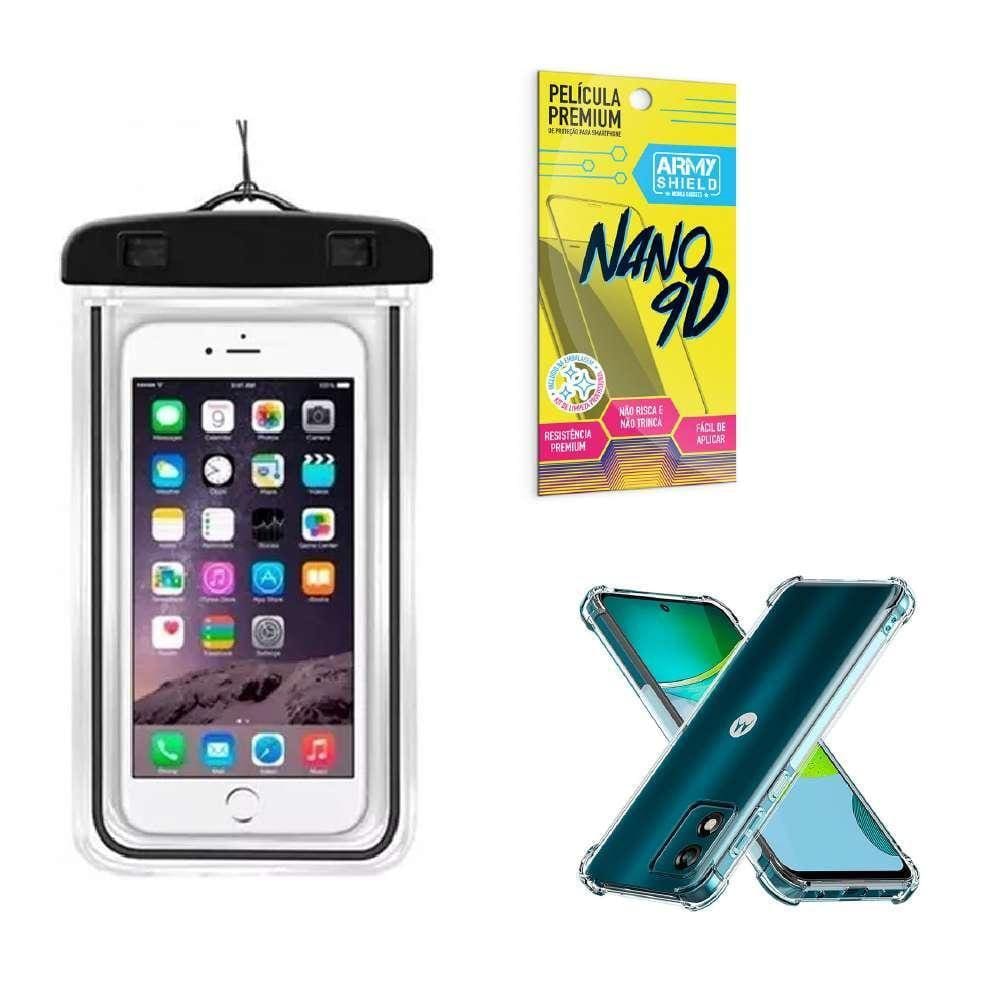 Capinha Moto E13 + Capa A Prova Dágua + Película Nano 9D