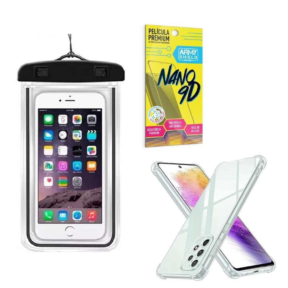 Capinha Samsung A73 + Capa A Prova Dágua + Película Nano 9D