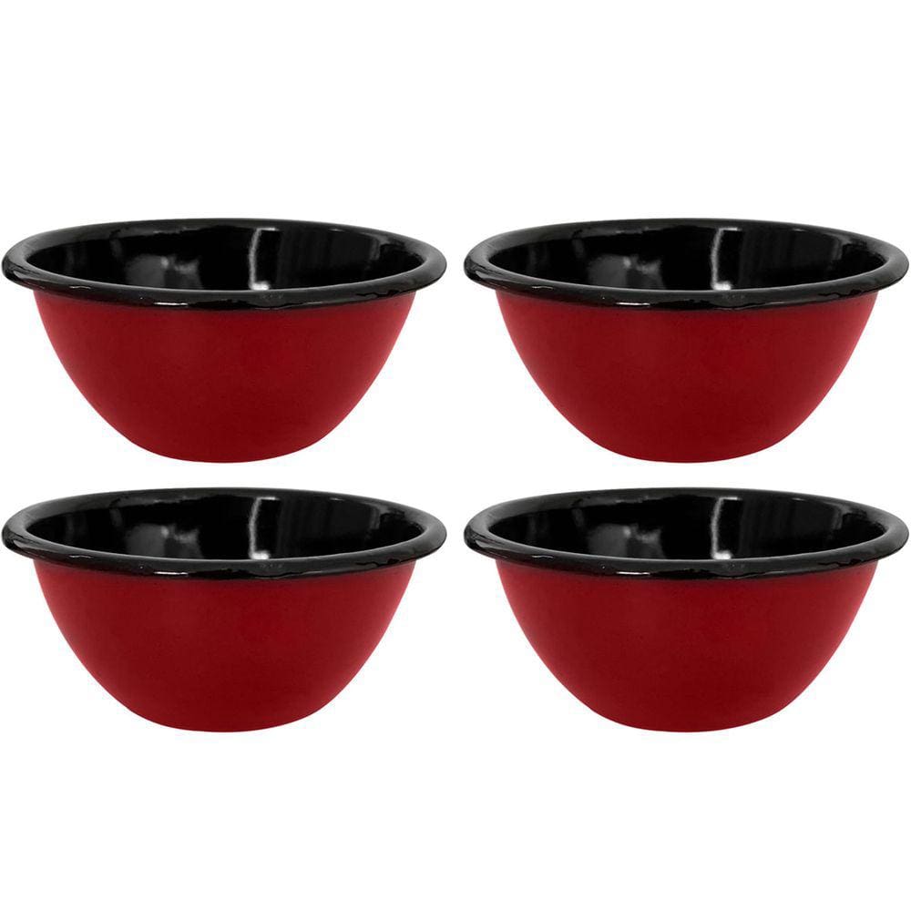 Conjunto 4 Tigelas Esmaltadas Ágata 500ml Bowls para Servir Esmaltados Silva Vermelho