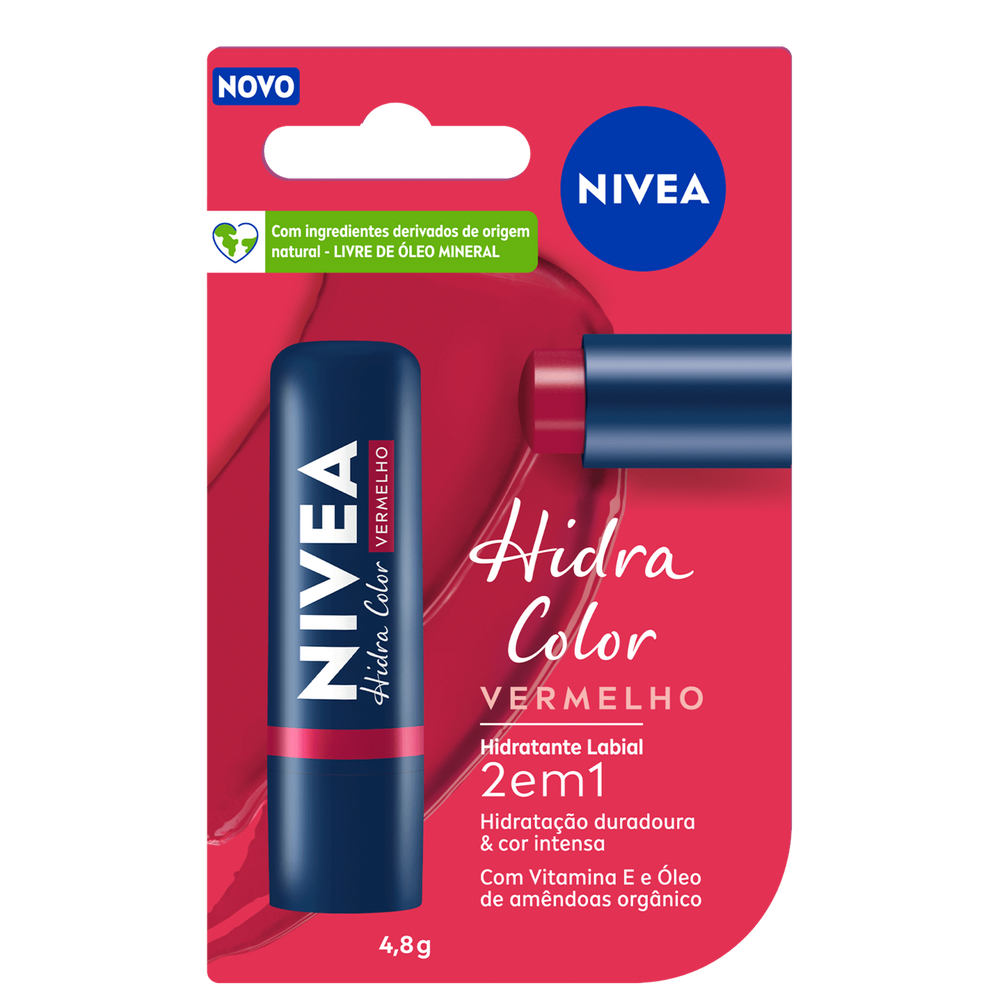 Hidratante Labial NIVEA Hidra Color 2 em 1 Vermelho 4,8g