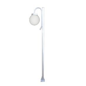 Poste Luminária Globo P Braço Curvo Baixo Jardim Branco 2Mt