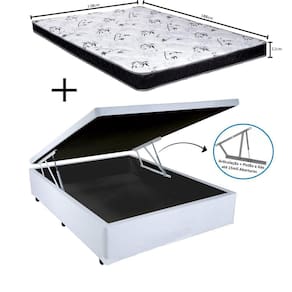 Cama Box Baú Casal Sintético Branco + Colchão Casal Espuma D33 Com EPS 24x138x188