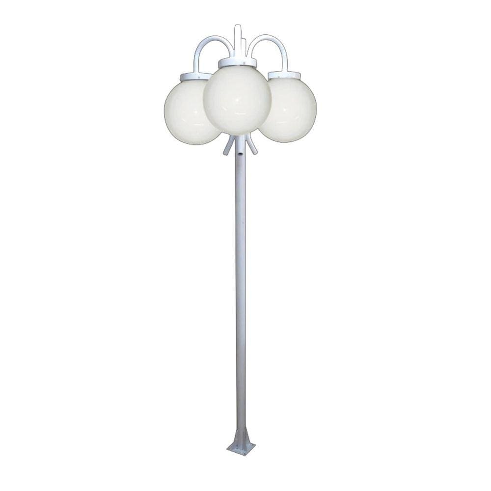Poste Luminária Globo P Triplo Braço Curvo Baixo Branco 3mt