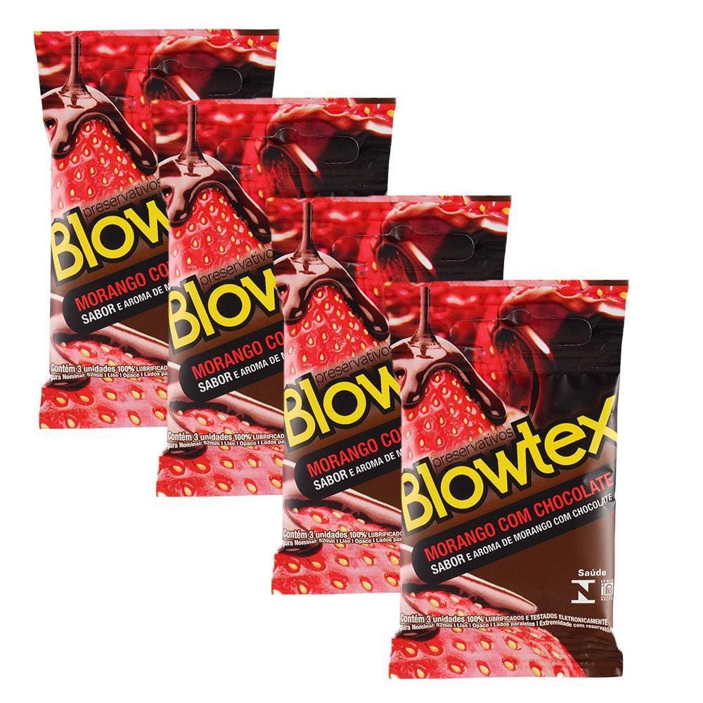 Kit 4 Pacotes Preservativo Blowtex Morango e Chocolate C/ 3 Unidades Cada