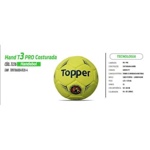 Bola Handebol Topper Hand T3 Pro Costurada Amarelo