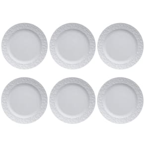 Jogo 6 Pratos Rasos Redondos 26,5cm em Porcelana com Relevo Tassel Germer Branco