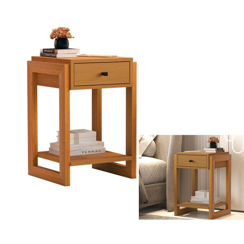 Kit 2 Mesa de Cabeceira Luxo 1 Gav 1661 Nature Fosco Ofertamo