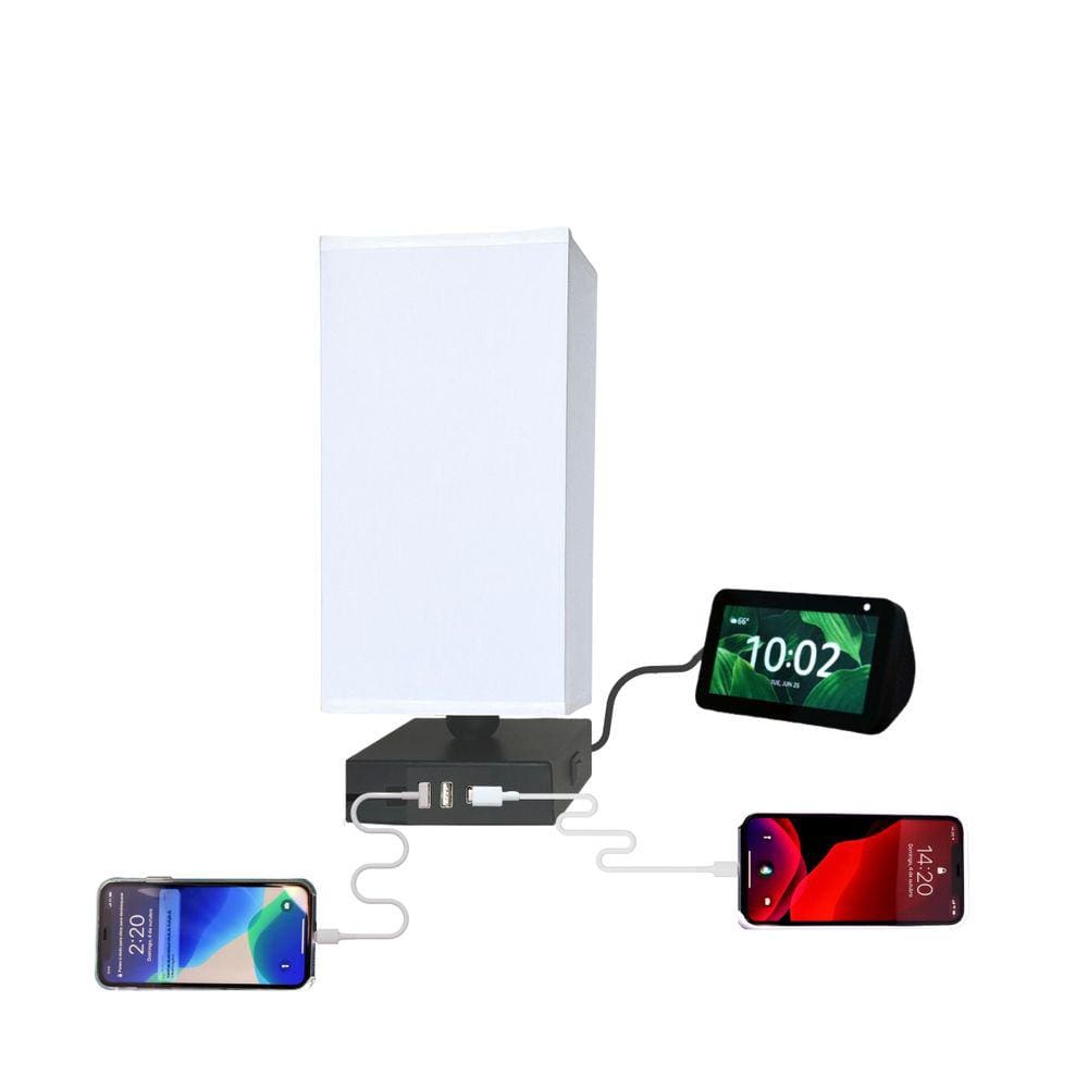Luminária de mesa TRIO com Hub de carga rápida 17W USB de 3 portas (2A e 1 tipo C) e tomada extra. Bivolt