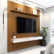 Painel  Para Tv Até 75 Polegadas Ripado Impressão 3D Egeo Com Nicho 1,80m Cedo Off White EDN