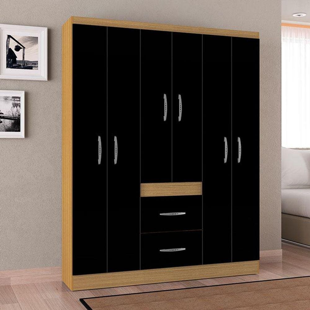 Guarda Roupa Casal Ambiente Milão 6 Portas Damasco Preto - Poquema