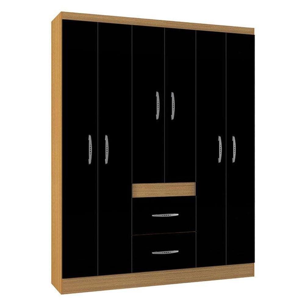 Guarda Roupa Casal Milão 6 Portas Damasco Preto - Poquema