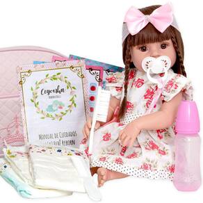 Boneca Bebê Menina Reborn Silicone Pode Molhar Kit Itens